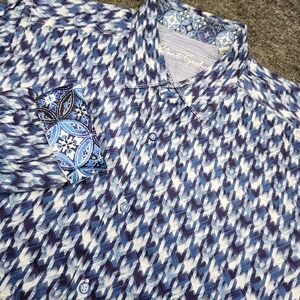 Robert Graham Mens Long Sleeve Button Down Shirt Blue Pattern Classic Fit Large